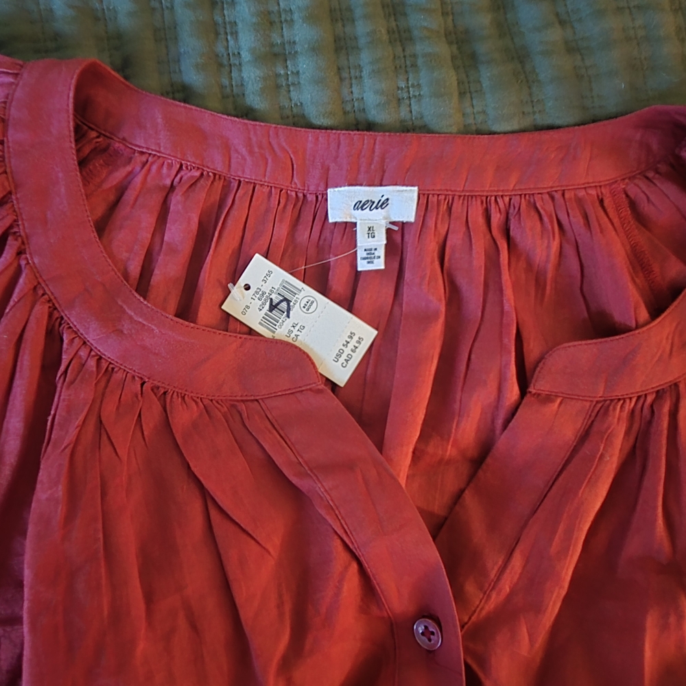 aerie Raspberry Button-Front Peasant Blouse - Picture 3 of 3